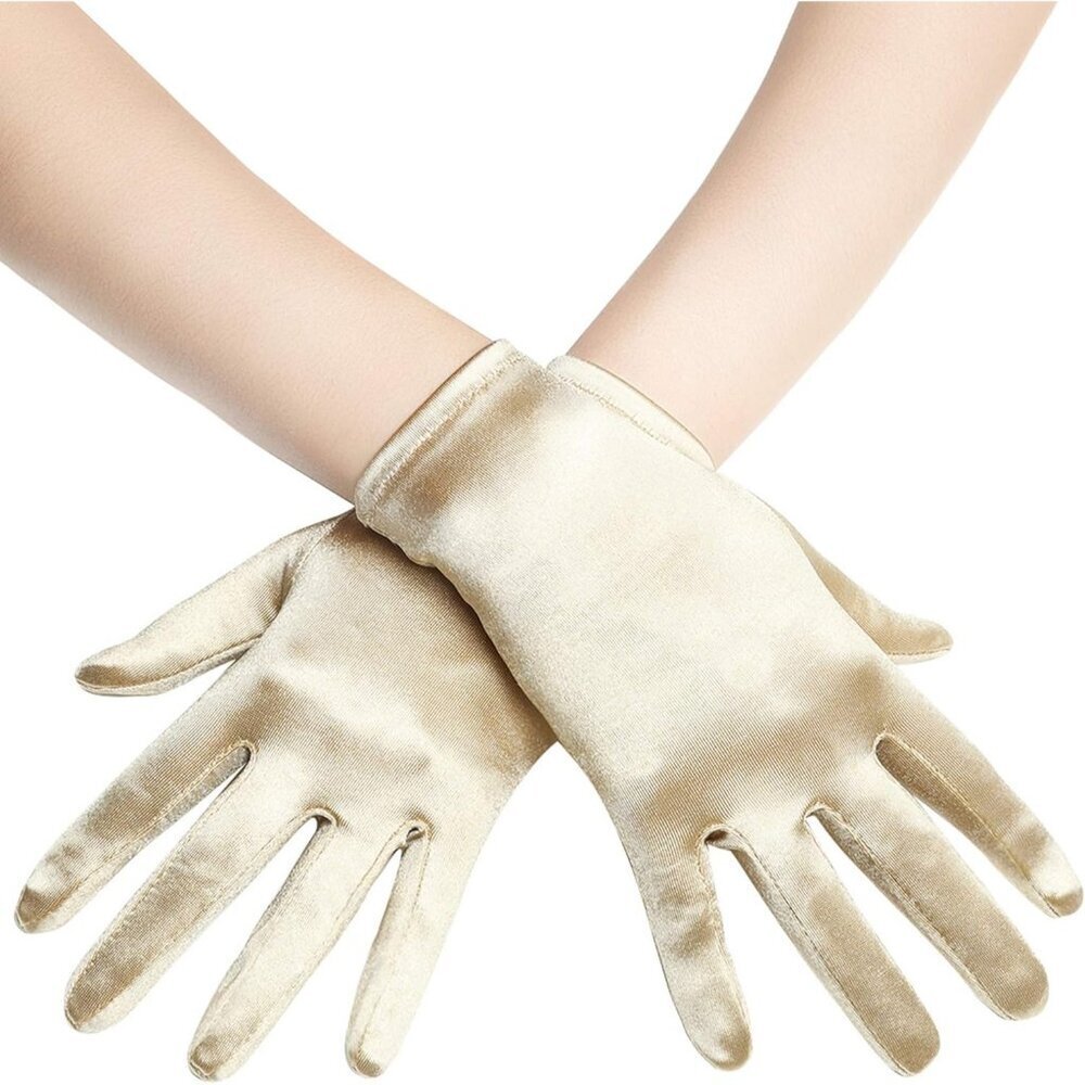Women's Champagne Satin Silk Gloves Banquet Wedding Party Costume Accessories